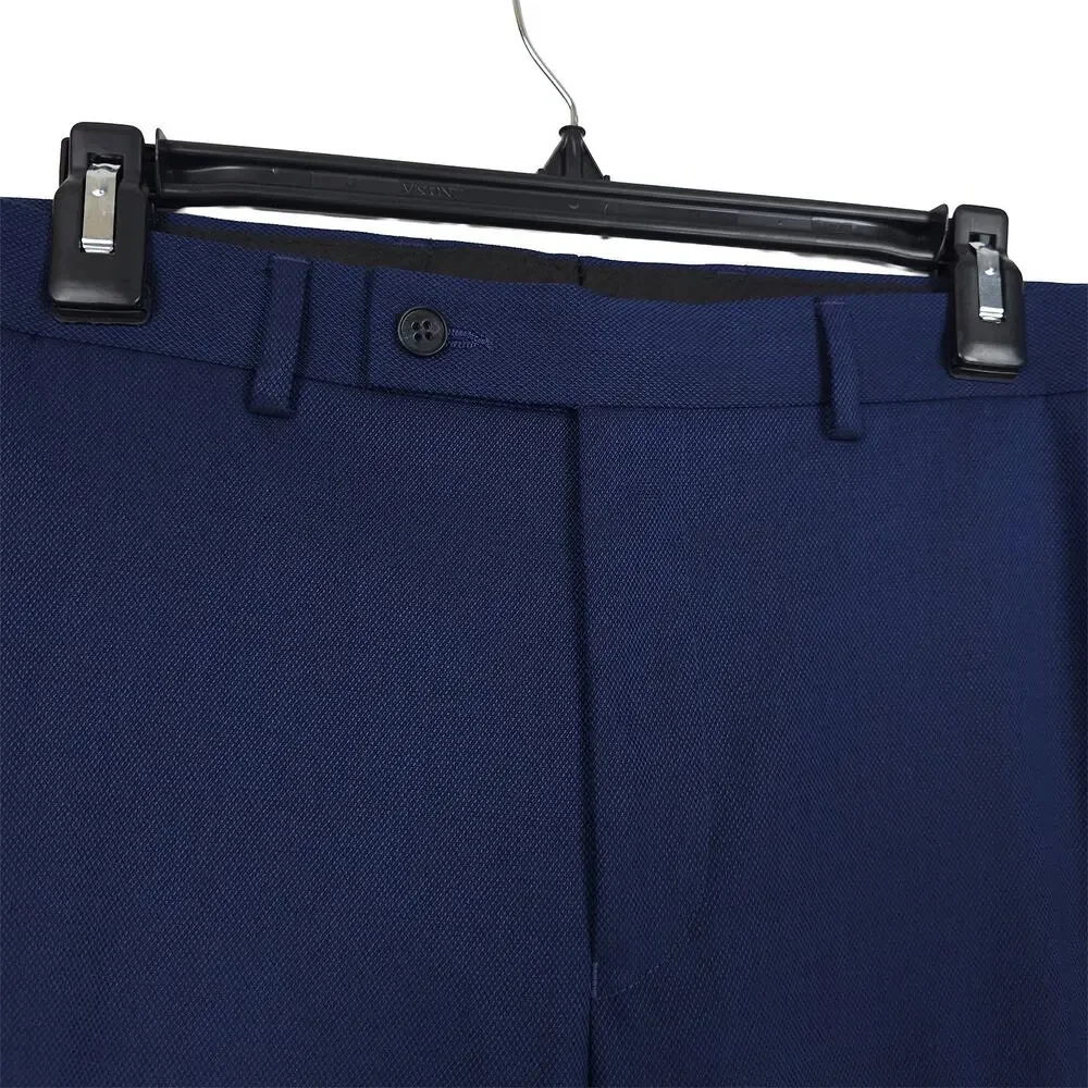 DKNY Mens Modern Fit 2 Piece Suit 38L 32x32 Blue Solid Birdseye Stretch NWT